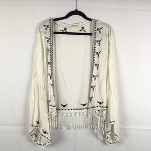 Boho chic white and black embroidered top